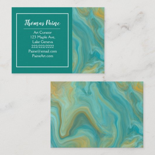 Blauwe, Blauwgroen, Turquoise Marble Art Visitekaartje (Voorkant / Achterkant)