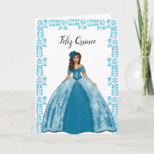 Blauwe Blauwgroen Vintage Quinceanera Dress Birthd Kaart
