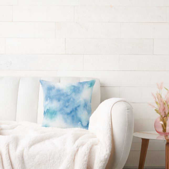 Blauwe blauwgroen Waterverf Abstract Kussen (Bank)