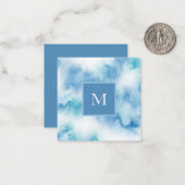 Blauwe Blauwgroen Waterverf Abstract Notitiekaartje (Voorkant / Achterkant in situ)