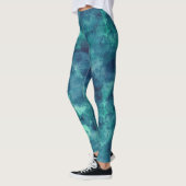 Blauwe Blauwgroen Waterverf Abstractie Leggings (Links)
