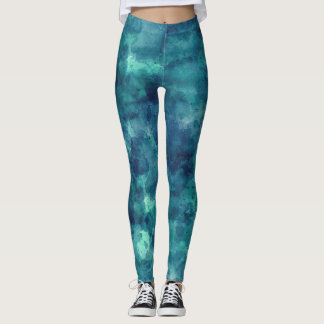 Blauwe Blauwgroen Waterverf Abstractie Leggings