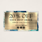 Blauwe blauwgroen waterverf bedankt voor je kortin visitekaartje (Achterkant)