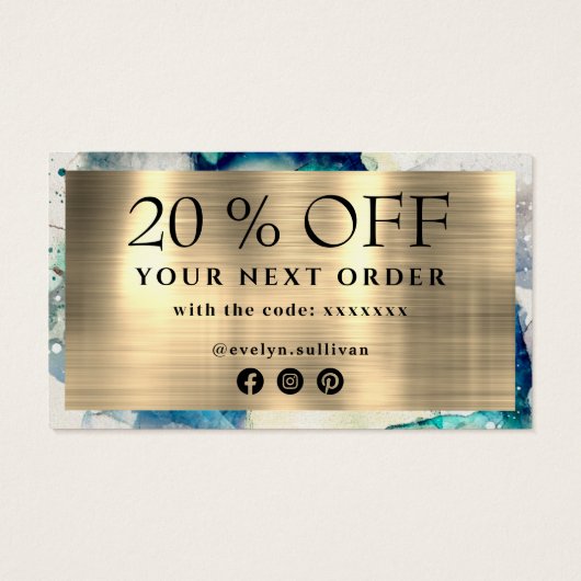 Blauwe blauwgroen waterverf bedankt voor je kortin visitekaartje (Achterkant)