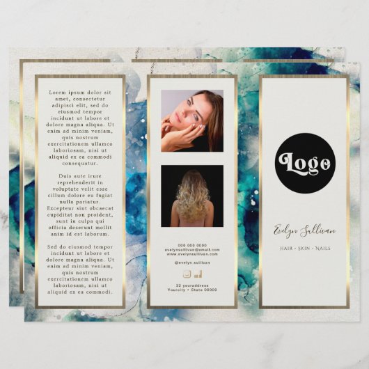 Blauwe Blauwgroen Waterverf Elegant Brochure (Voorkant / Achterkant)