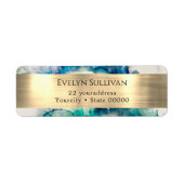 Blauwe blauwgroen waterverf en goudretourlabel etiket (Voorkant)