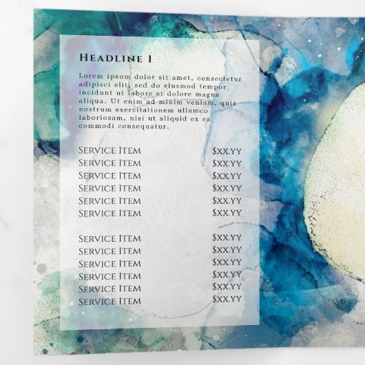 Blauwe Blauwgroen Waterverf Gold Foil drievoudige  Drieluik Kaart (Binnenzijde eerst)