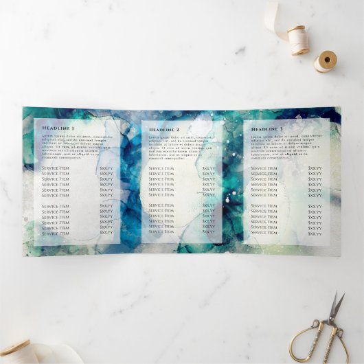 Blauwe Blauwgroen Waterverf Gold Foil drievoudige  Drieluik Kaart (Binnen)