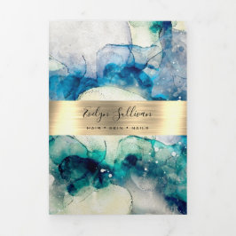 Blauwe Blauwgroen Waterverf Gold Foil drievoudige Drieluik Kaart
