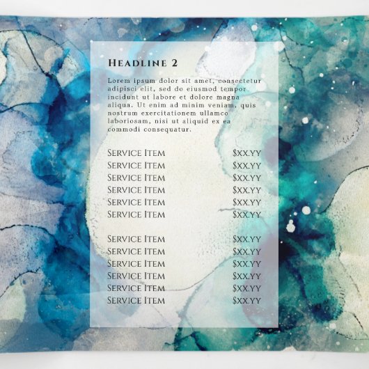 Blauwe Blauwgroen Waterverf Gold Foil drievoudige  Drieluik Kaart (Binnenkant midden)