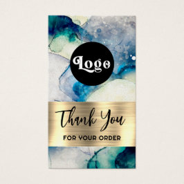 Blauwe blauwgroen waterverf gouden folie bijsluite visitekaartje