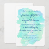 Blauwe blauwgroen waterverf  handgeschreven bruilo kaart (Voorkant / Achterkant)