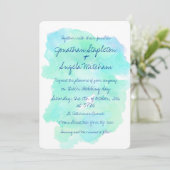 Blauwe blauwgroen waterverf  handgeschreven bruilo kaart (Staand voorkant)