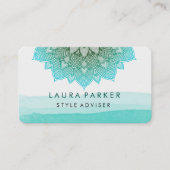 Blauwe Blauwgroen Waterverf Lotus Floral Mandala Y Visitekaartje (Voorkant)