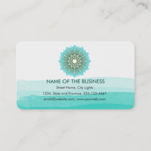Blauwe Blauwgroen Waterverf Lotus Floral Mandala Y Visitekaartje (Achterkant)