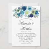 Blauwe Blauwgroen Waterverf Peony Wedding Invitati (Voorkant)
