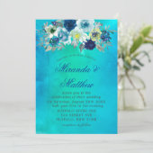 Blauwe Blauwgroen Waterverf Peony Wedding Invitati (Staand voorkant)