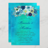 Blauwe Blauwgroen Waterverf Peony Wedding Invitati (Voorkant / Achterkant)