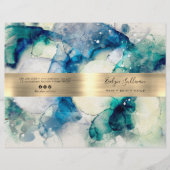 Blauwe blauwgroen waterverf service menubrochure (Voorkant)