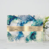 Blauwe blauwgroen waterverf service menubrochure (Staand voorkant)