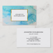 Blauwe blauwgroen waterverf spatten goud elegant visitekaartje (Voorkant / Achterkant)