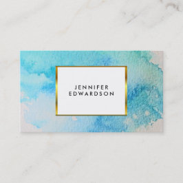 Blauwe blauwgroen waterverf spatten goud elegant visitekaartje