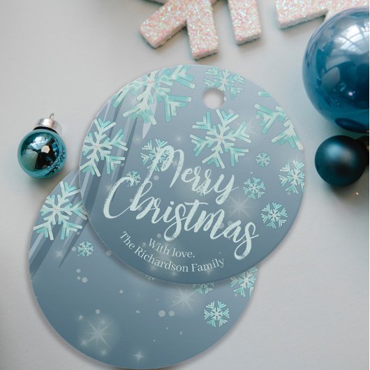 Blauwe Blauwgroen winter Wonderland Merry kerst Bedankjes Labels