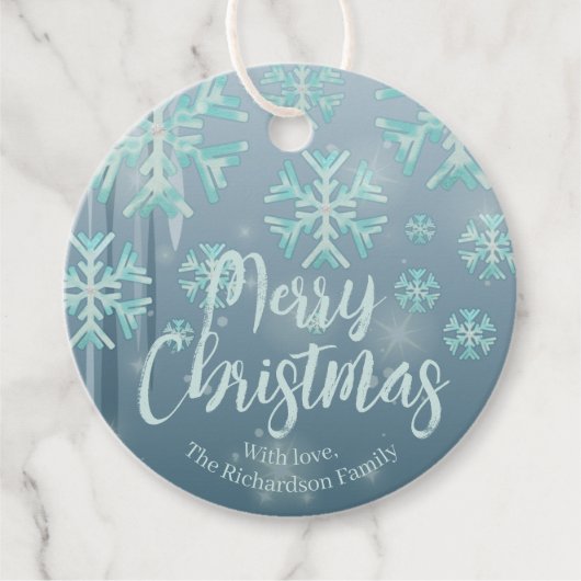 Blauwe Blauwgroen winter Wonderland Merry kerst Bedankjes Labels (Voorkant)