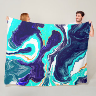 Blauwe, Blauwgroen, witte en goudmarmer Fleece Deken