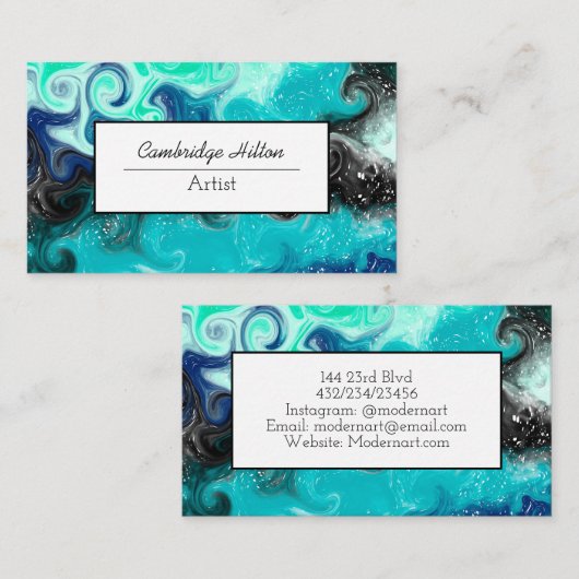 Blauwe, Blauwgroen zwarte, Abstracte, lichtvochtig Visitekaartje (Voorkant / Achterkant)