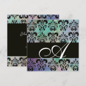 BLAUWE BLAUWGROEN ZWARTE DAMASKMONOGRAM, wit Kaart (Voorkant / Achterkant)