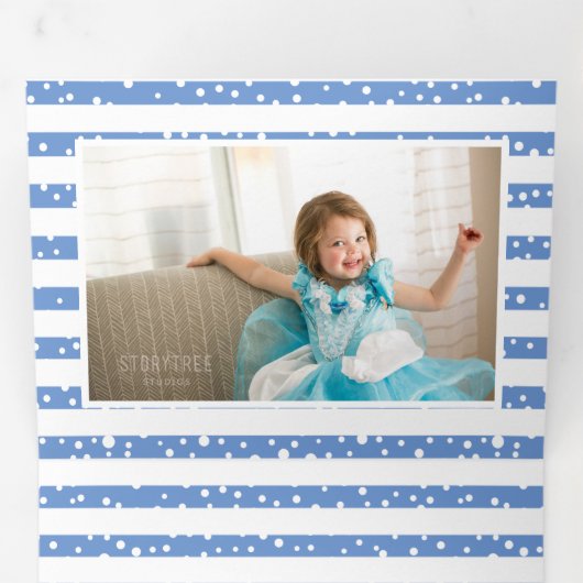 Blauwe blijdschap en kerstfeestfoto's drieluik wenskaart (Binnenzijde eerst)