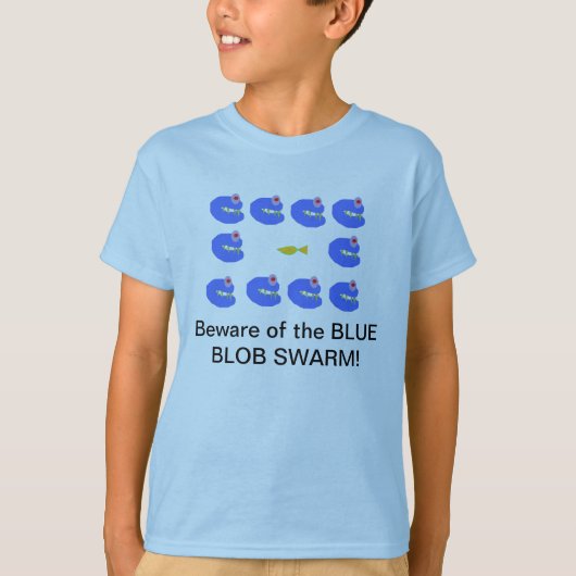Blauwe Blob zwerm T-shirt (Voorkant)