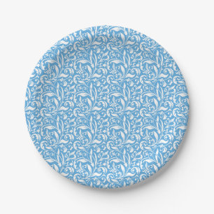 Blauwe bloeiende print papieren bordje