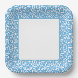 Blauwe bloeiende print papieren bordje