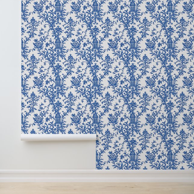 Blauwe Bloeiende Toile Behang (Applicatie)