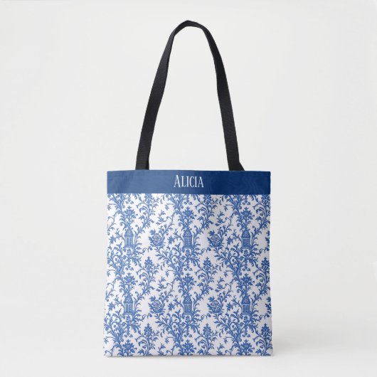 Blauwe Bloeiende Toile Tote Bag (Voorkant)