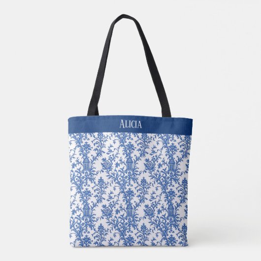 Blauwe Bloeiende Toile Tote Bag (Achterkant)