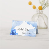 Blauwe Bloem Aangepaste Trouwtafel Plaatskaartje (Achterkant)