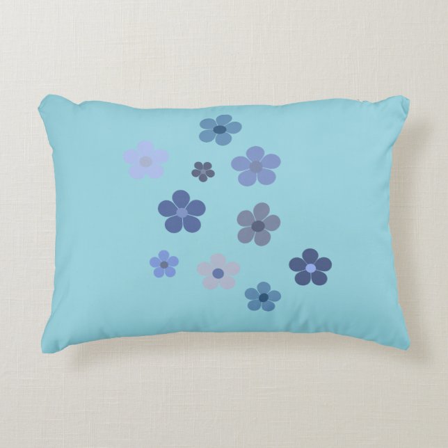 blauwe bloem accent kussen (Voorkant)