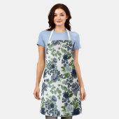 Blauwe bloem all-over print apron schort (Gedragen)
