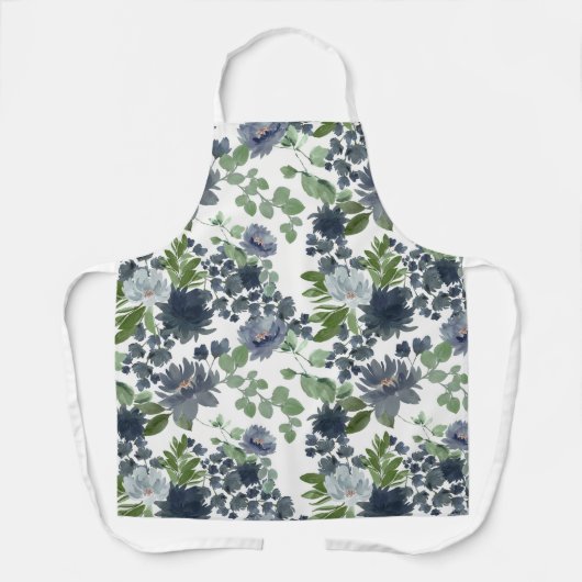 Blauwe bloem all-over print apron schort (Voorkant)