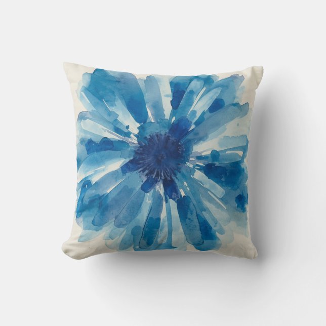 Blauwe Bloem Aquarel Bloemblaadjes Gebloemd Geschi Kussen (Voorkant)