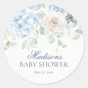 Blauwe Bloem Baby in Bloei Baby Shower Uitnodiging Ronde Sticker