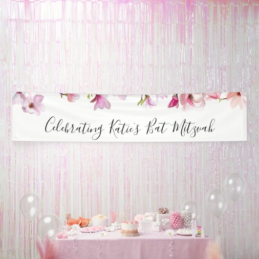 Blauwe bloem Bat Mitzvah-vieringbanner Spandoek (Feest)
