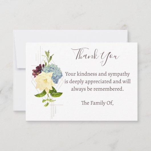 Blauwe bloem begrafenisfoto dank u kaart notitiekaartje (Voorkant)