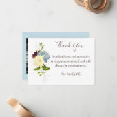 Blauwe bloem begrafenisfoto dank u kaart notitiekaartje (Voorkant / Achterkant in situ)