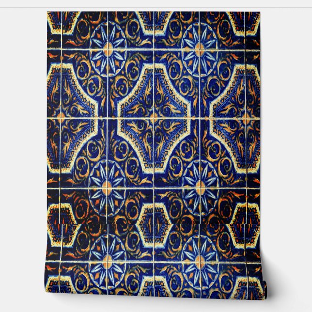 Blauwe bloem behang (Afrollen)