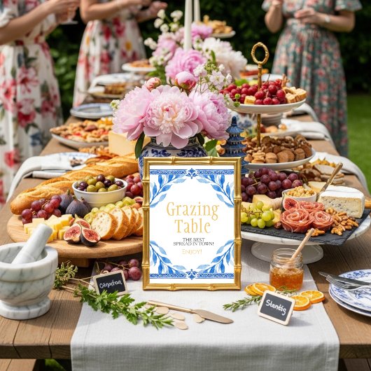 blauwe bloem bladeren "Grazing Table" Bord Kaart