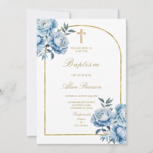 Blauwe bloem Bloemen jongen doop Kaart (Voorkant)